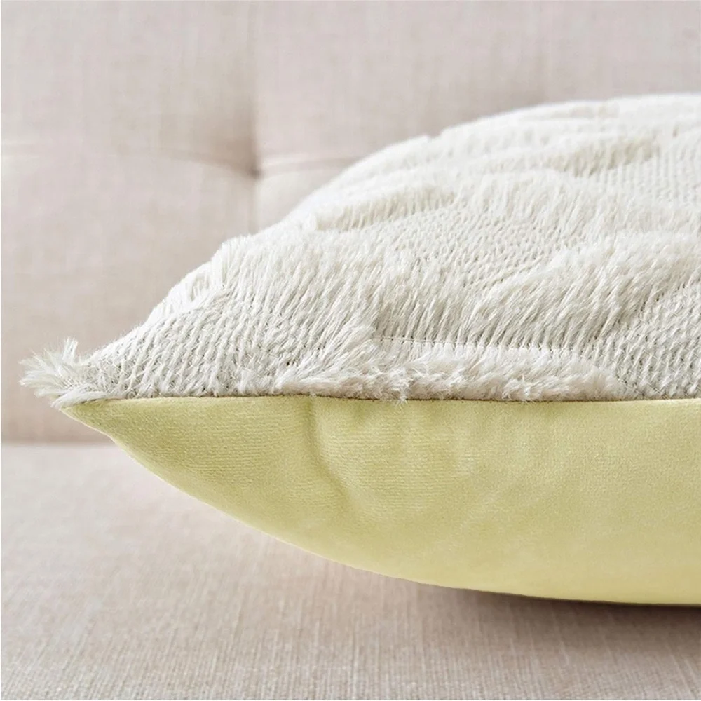 Light Cream Farmhouse Pillow Cover Furry Faux Luxury Soft Warm Pillow Case Set